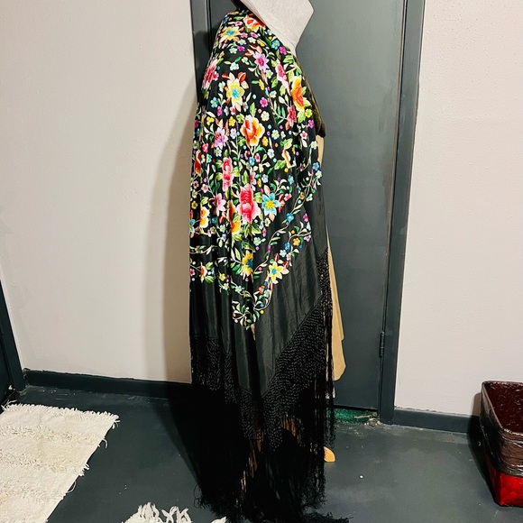 Floral Embroidered Black Scarf - Picture 10 of 14